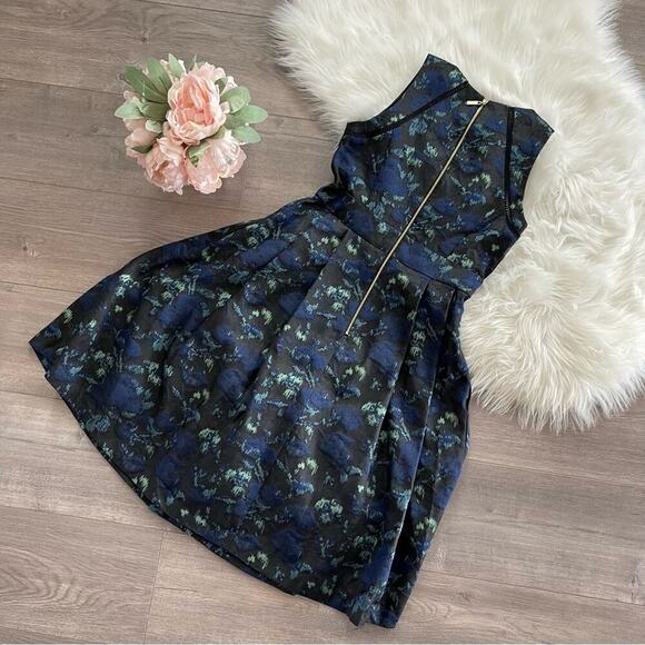 New Eliza J Leopard Print Black & Blue Metallic Fit & Flare Dress 2 - Picture 5 of 10